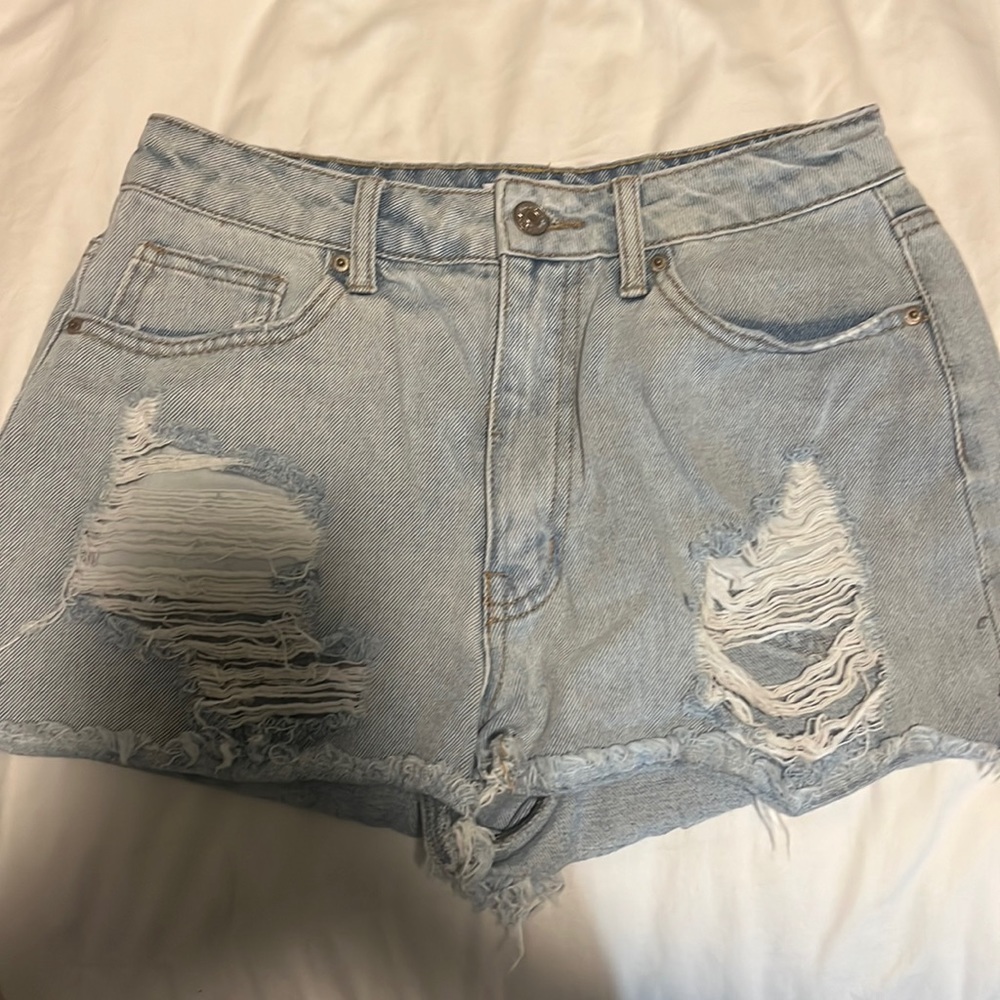Medium wash denim shorts